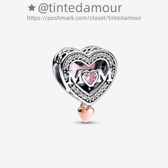 Pandora Two-tone Openwork Mom & Heart Charm|Pendant|Two-tone - Picture 1 of 2